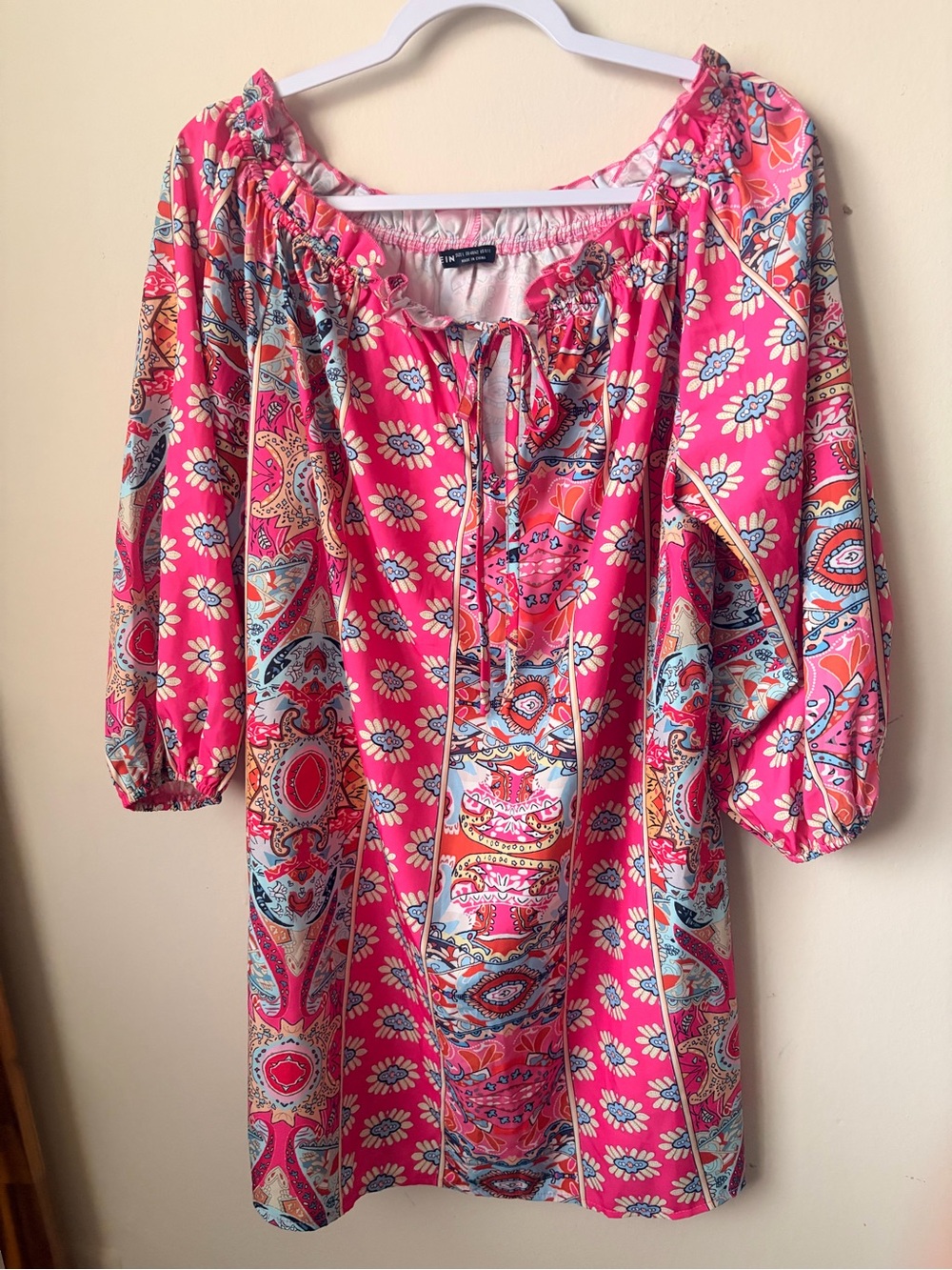SHEIN Pink Paisley & Floral Off-Shoulder Midi Dress